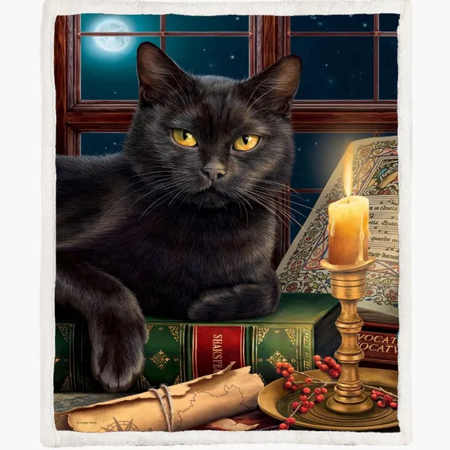 The Coloured House Katten Fleece Deken 150*200cm Black Cat By Candlelight Multicolor