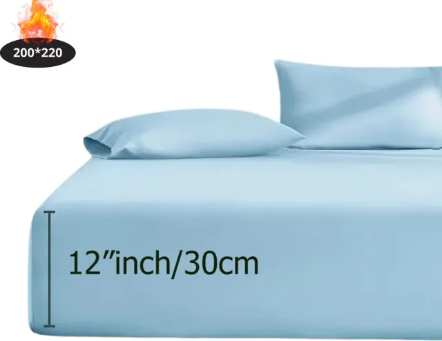 Bovista Hoeslaken Set - Inclusief Kussensloop - 3 Delige Set - Beddengoed - Fitted Sheet - Pillow Case - Bed - Lichtblauw 200 x 220