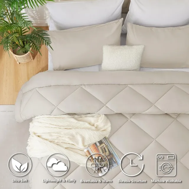 Famanu Microvezel dekbed 240 x 260 cm, 300 g/m², superzacht, ademend, geschikt voor 4 seizoenen – Beige