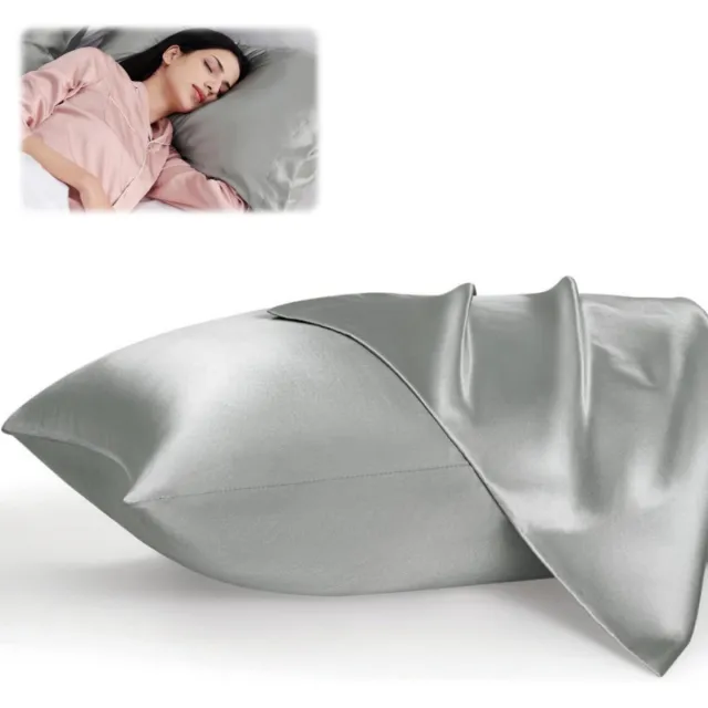 Sanorum 2 stuks - Kussenslopen - Satijnen kussenslopen - Zijdezacht en koel - Envelopsluiting - Ideaal als kerstcadeau of voor thuisgebruik - Unisex - 50 x 75 cm - Lichtgrijs