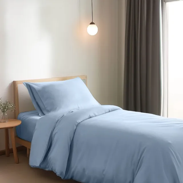 Boomba Bamboo bamboe beddengoedset - Sky Blue - 1-persoons XL - dekbedovertrek 140x220 cm, hoeslaken 90x200 cm en 2 kussenslopen 50x75 cm - 400TC satijn Blauw