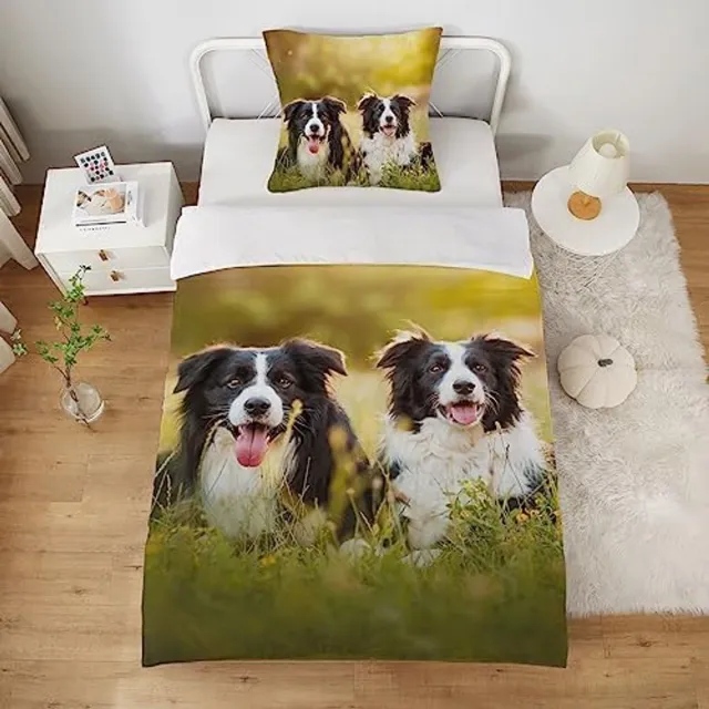 Unyqoos Kinderbeddengoedset van Microvezel met 3D Print en Ritssluiting hond