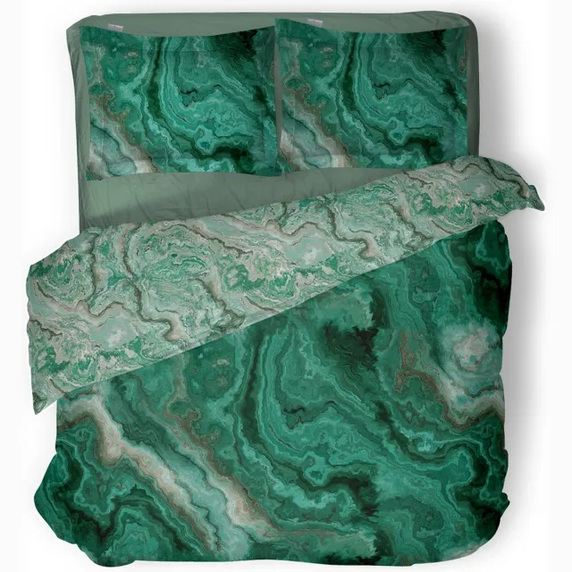 LINNICK Dekbedovertrek Katoen Quartz Shards - Green - Dekbedovertrek 240x200/220cm - 100% Katoen - Lits Jumeaux - Dekbedovertrekken - Abstract Dekbedovertrek groen