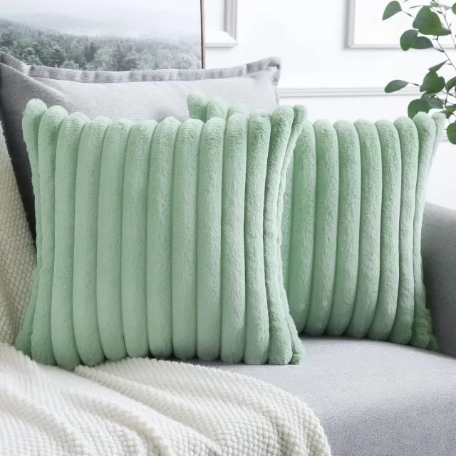 Cosensi Decoratieve fluwelen kussenslopen set, zacht kunstbont, bank slaapkamer huis auto, lichtgroen 45x45 cm Any