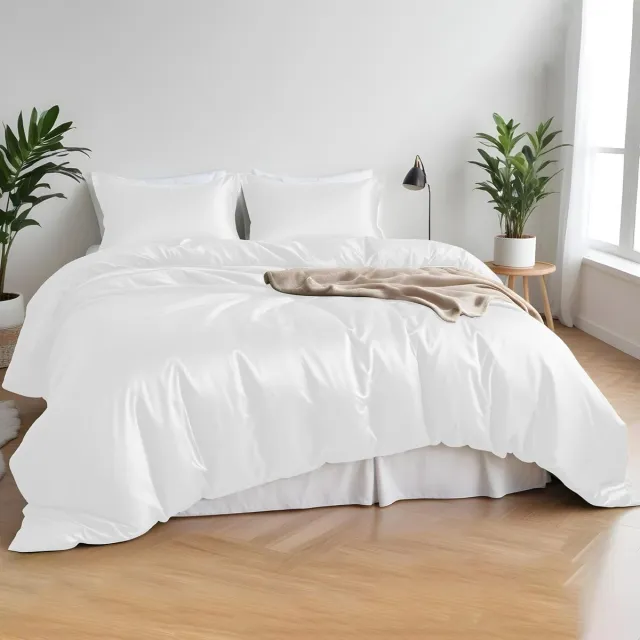 Famanu Bamboe beddengoedset, 4 stuks, zacht en koel, perfect voor huidverzorging, wit, tweepersoons