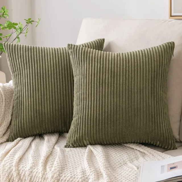 Ibenzoa Corduroy Olijfgroene Kussenhoezen Set - 45x45cm - 2 Stuks