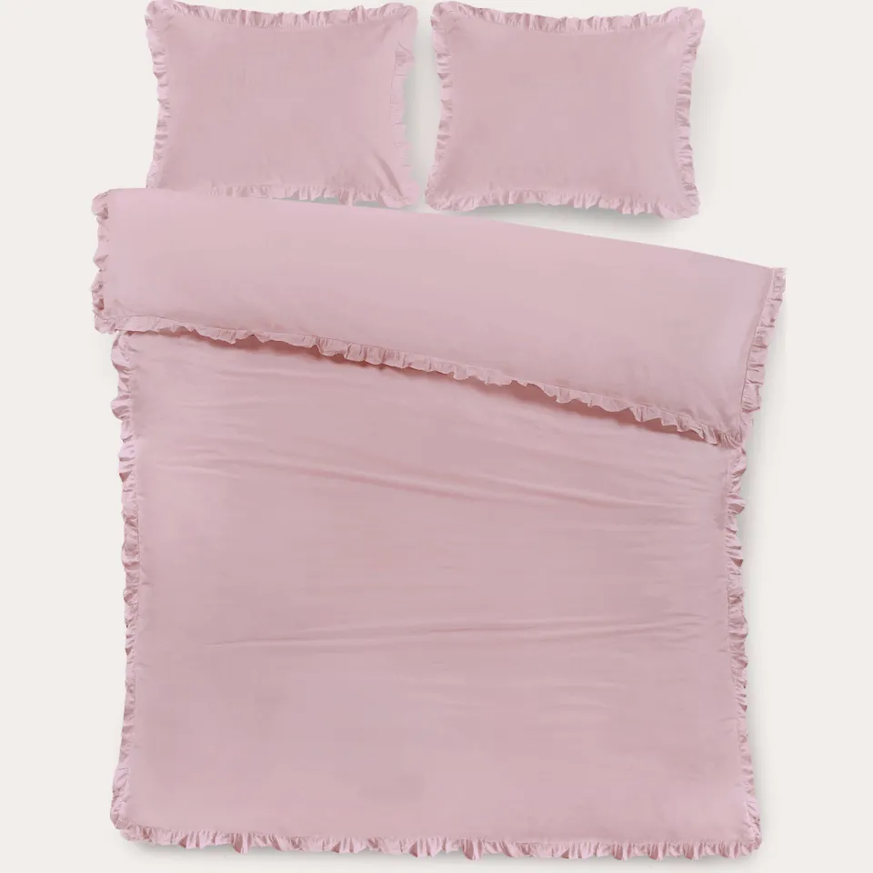 NOUS Living katoenen ruffle dekbedovertrek 2-persoons (200x220 cm) roze, foto 2