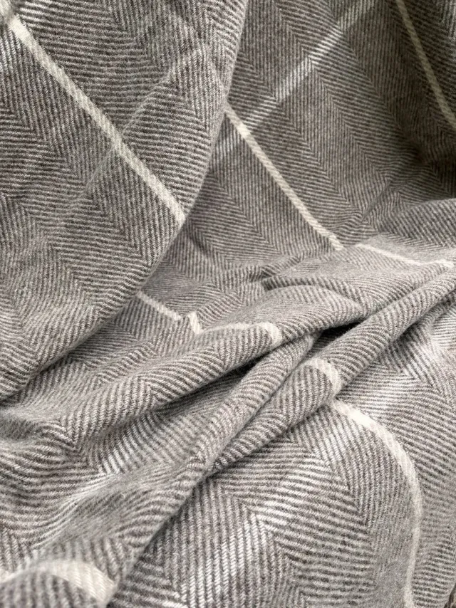R&D Leder Wollen deken XL "Victoria" Bruin met streep - Fishbone - Plaid - 100% nieuwe wol - zacht - geschenk - warm - licht - 140x240cm