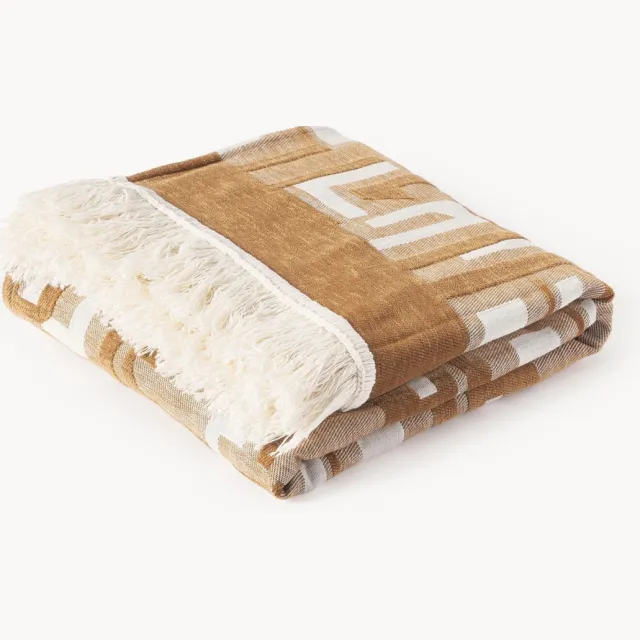 Westwing Collection Plaid Fran met franjes Geel