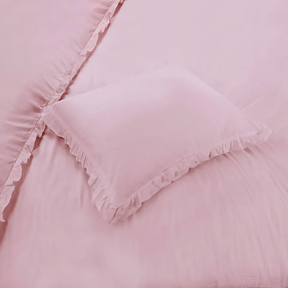 NOUS Living katoenen ruffle dekbedovertrek 2-persoons (200x220 cm) roze, foto 7