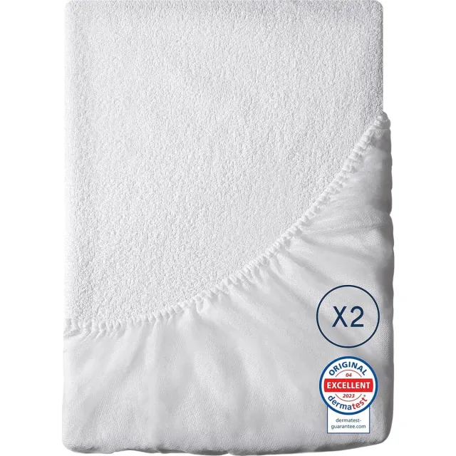 Dreamzie Matrasbeschermer, 140 x 190 cm, waterdicht, set van 2, Oeko-Tex en Made in EU, verzacht, anti-allergie en anti-mijt, vochtbescherming, 140 x 190 cm wit