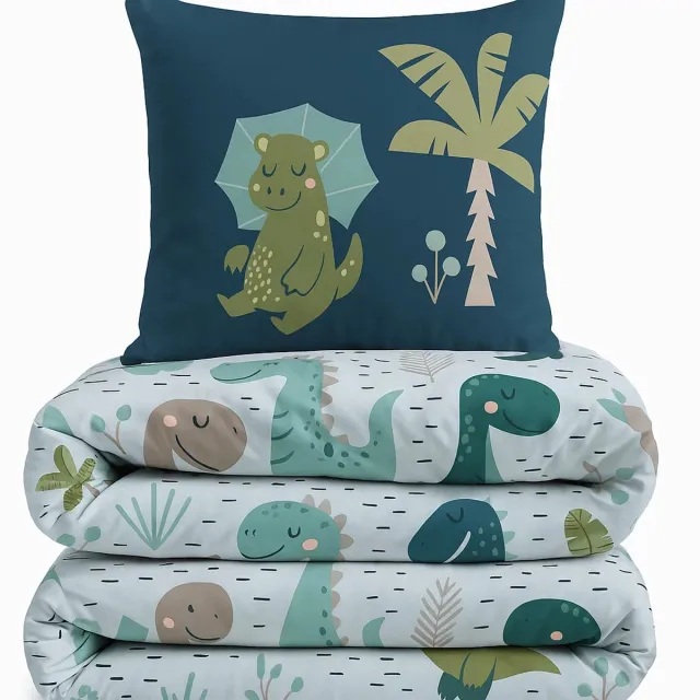 Pure All-in One Lazy Kinderdekbed Dino - Dekbed voor het hele jaar 140 x 200 cm + 1 kussensloop Groen