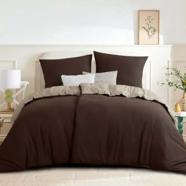 Nazik Living Beddengoed 4-delig 135x200 cm Microvezel Dubbelzijdig Strijkvrij met Ritssluiting Kaki/Bruin