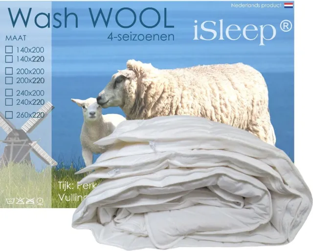 iSleep Wash Wool Dekbed - 4-Seizoenen - 100% Zuiver Scheerwol - Eenpersoons - 140x220 cm - Wasbaar - Met Rits Off-white