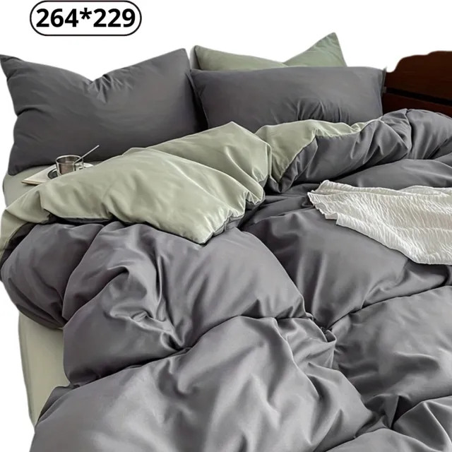 Livano Fleece Dekbedovertrek - Fluffy Dekbedovertrek - Pluche - Dekbed - Deken - Inclusief Kussens - Grijs & Groen 264x229cm