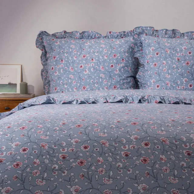 Homla JULIA - BEDDING - Beddengoed - Dekbedovertrek - Katoen met Fijntjes - 220x200 cm + 2x70x80 cm Donkerblauw