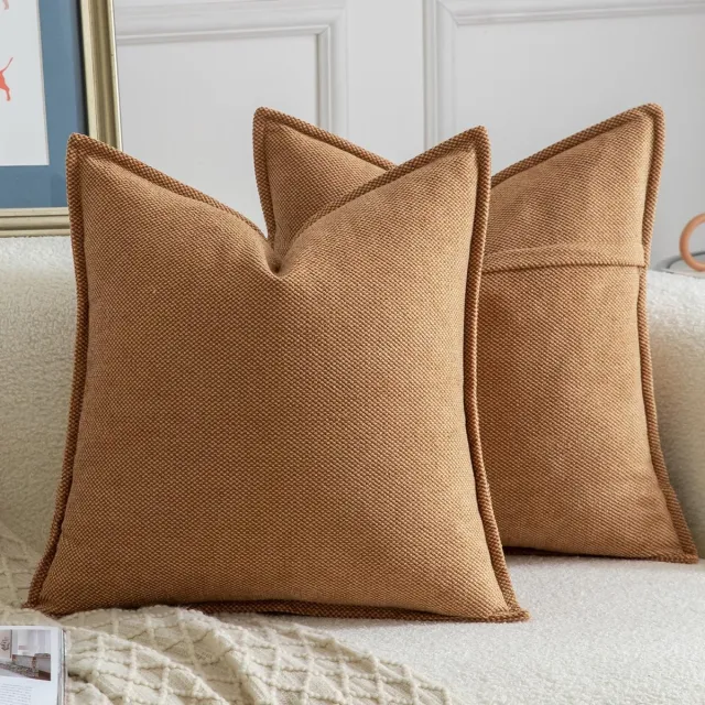 Unyqoos Set van twee zachte chenille kussenhoezen voor modern interieurdecor kameel
