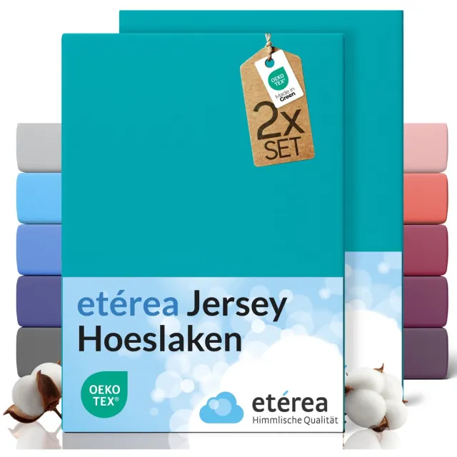 etérea Himmlische Qualität etérea Jersey hoeslaken 2-pack 90x200-100x200 cm (hoek 25 cm) 100% katoen - Oceaanblauw