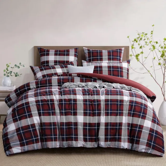 Famanu Dekbedovertrekset 220 x 240 cm microvezel tartan patroon rood