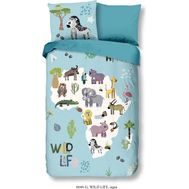 Good Morning dekbedovertrek afrikaanse dieren - Aqua - 100% Katoen renforce