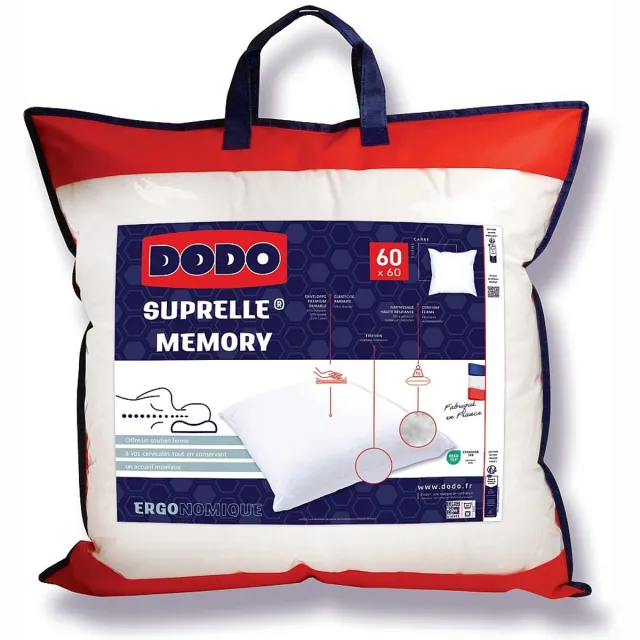 Vente-unique Ergonomisch hoofdkussen DODO met vormgeheugen - 1060 g/m² - 60 x 60 cm - CERVEA Wit