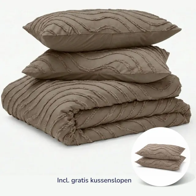 decoware Dekbed zonder Overtrek 240x200 cm - Easy Tufted Waves Taupe - Hoesloos Dekbed Wasbaar - Incl. Kussensloop - All Season - Lits-jumeaux
