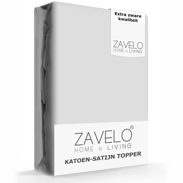 Zavelo Deluxe Katoen-Satijn Topper Hoeslaken Grijs-1-persoons (90x220 cm)