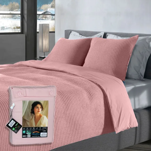Litalente Wafel Dekbedovertrek – LitaLente Roze – 100% Katoen – 140x220 cm – Luxe & Ademend – Inclusief 1 Kussenslopen 60x70 cm – Hotelkwaliteit – Krimpvrij & Duurzaam – Geschikt voor Dekbed 140x220 cm
