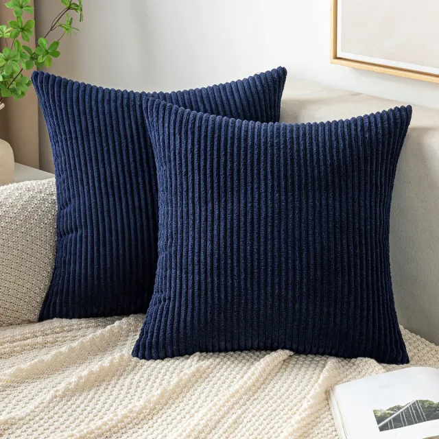 Unyqoos Kussenslopen van corduroy stof in marineblauw, set van 2 voor bank en slaapkamer, 50 x 50 cm donkerblauw