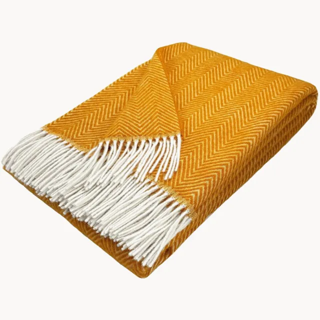 STTS International Wollen plaid Tyrol met visgraatpatroon en franjes Oranje