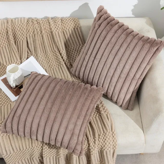 REDOM Sierkussenhoezen Set van 2 - 45x45 cm - Verborgen Rits & Decoratieve Kwastjes - Voor Bank, Bed en Fauteuil - Pluche - Licht Camel Lichte kameel