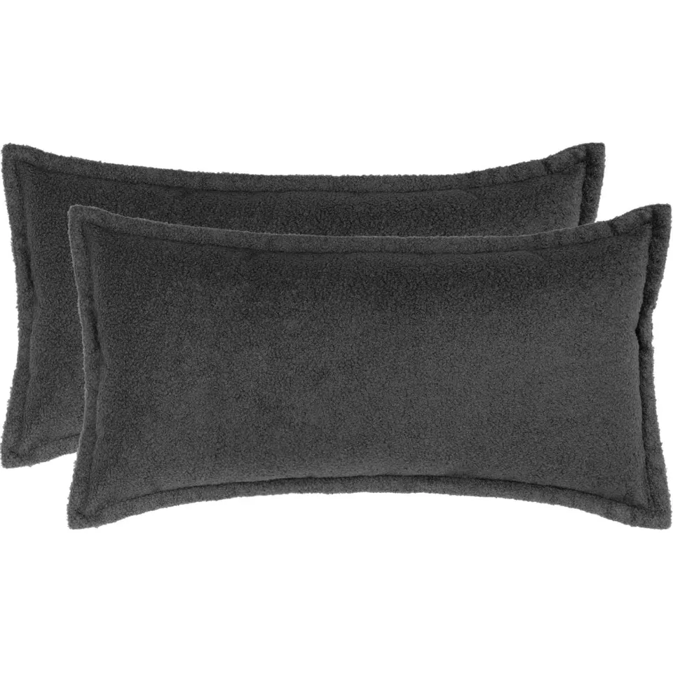 vidaXL Kussensloop 2 st HOUTEN Donkergrijs 40 x 80 cm Bouclé, foto 3
