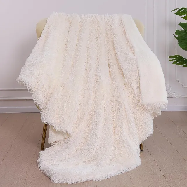 Thuys Knuffeldeken pluizig 200x220cm, super warme deken, zachte & comfortdeken, hoogwaardige deken, bankdeken, Sherpa schapendeken, reddingsdeken, sprei, crèmewit