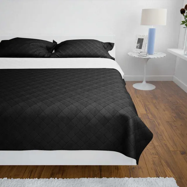 vidaXL Bedsprei gewatteerd dubbelzijdig 170x210 cm zwart/wit, foto 2