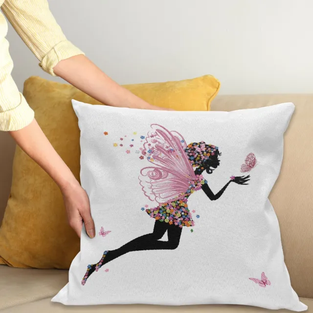 ABAKUHAUS Fee Kussenhoes – Dekoratief 50x50 cm – Tweezijdig bedrukt Wit Roze Veelkleurig