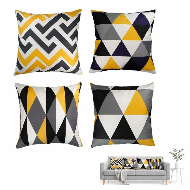 VHV Kussenhoezen 40 x 40 cm - Set van 4 gele geometrische hoezen met ritssluiting - voor binnen en buiten Geel