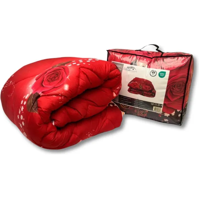 Beau Maison Bedrukt Dekbed Rode Rozen 140 x 200 cm / Hoesloos / 2 in 1 dekbed / Wasbaar / Dekbed zonder overtrek Rood
