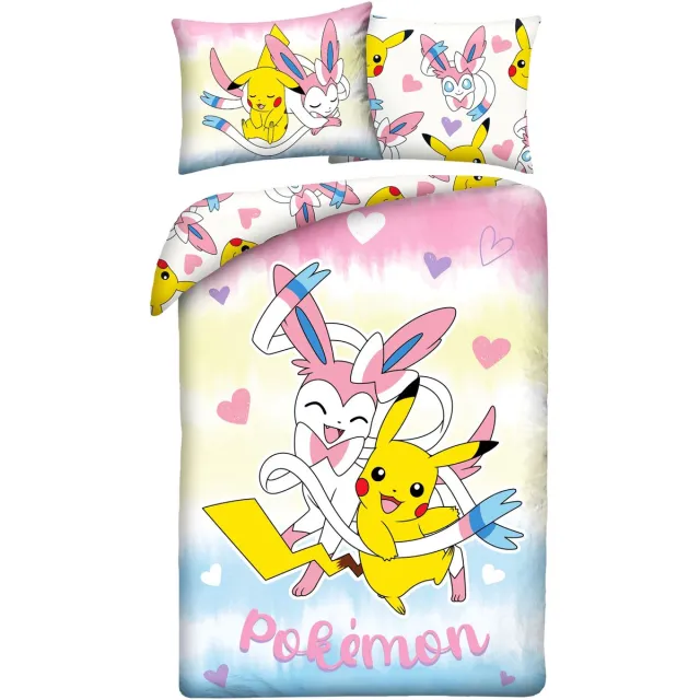 Pokémon Dekbedovertrek Sylveon - 140 x 200 + 70 x 90 cm - Polyester roze