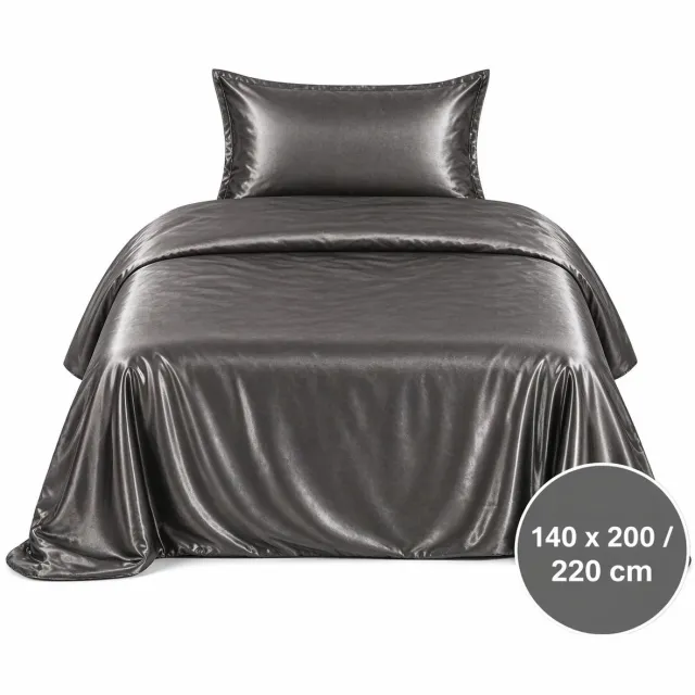 Roden Blue Satijnen Dekbedovertrek - Antraciet - Donkergrijs - 140x200/220 - Luxe & Koel - Zacht & Ademend - Incl. Kussensloop Antraciet-Donkergrijs