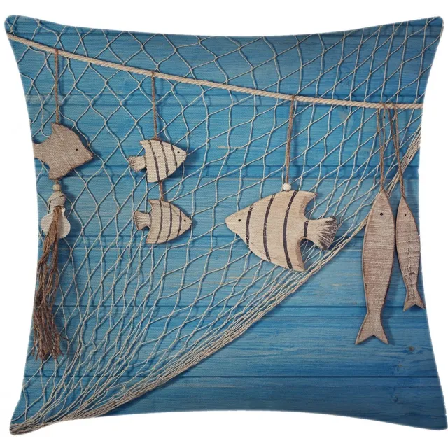 ABAKUHAUS Kussenhoes – Zeeontwerp – 45x45 cm – Beige/hemelsblauw Beige Sky Blue