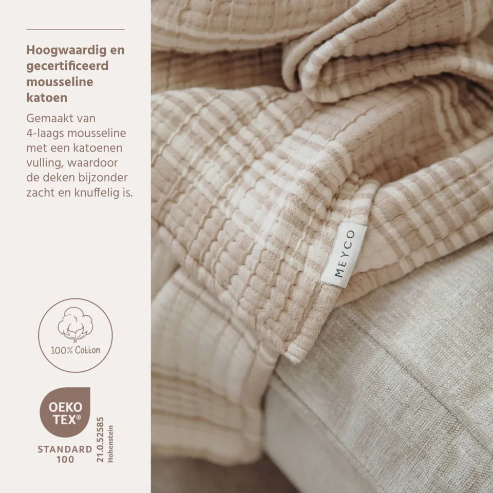 Meyco Stripe Jacquard ledikantdeken sand, foto 6
