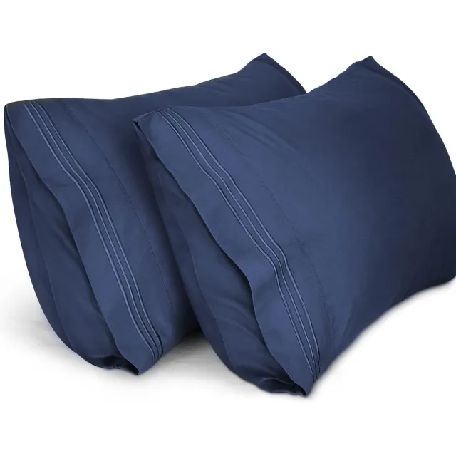 Famanu Kussenslopen (2 stuks), 40 x 70 cm geborduurd zachte kussenslopen van geborsteld microvezel, machinewasbaar kreukvrij ademend, blauw