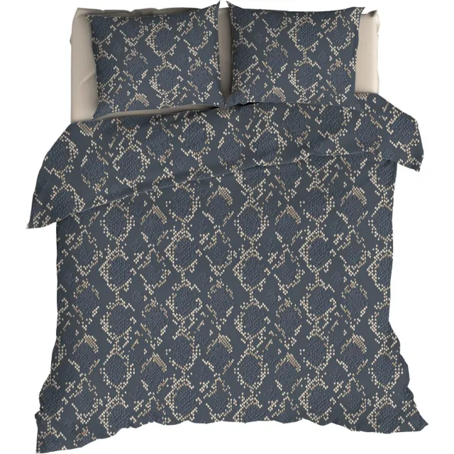 Romanette Bormio - Flanel - Dekbedovertrek - Tweepersoons - 200x200/220 cm - Blauw/Grijs