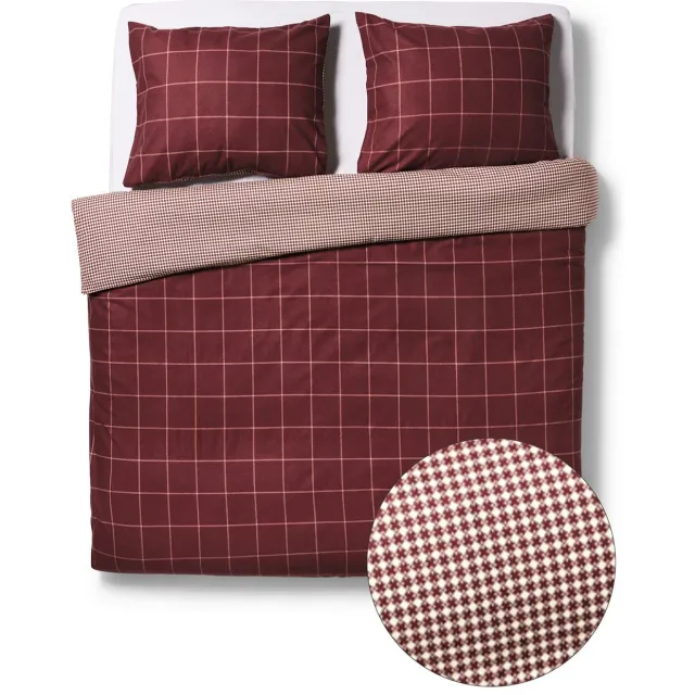 HEMA Dekbedovertrek flanel ruiten bordeaux (donkerrood)