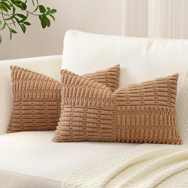 Unyqoos Set van 2 decoratieve corduroy kussenslopen met boho strepenpatroon voor woonkamer bruin