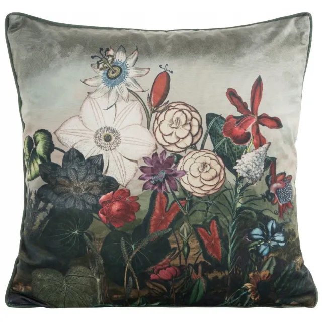 Eurofirany Decoratieve Kussenhoes 45x45 cm - Zacht Velvet met Bloemendessin Groen, Zwart