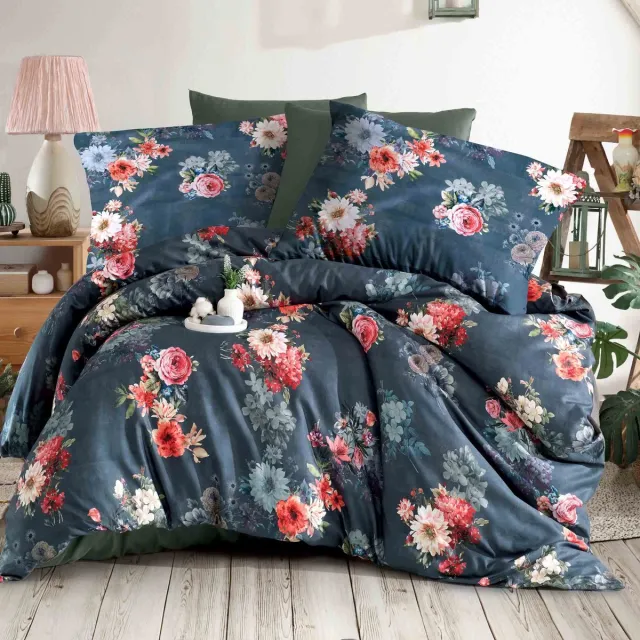 Darymex Luxury Merisa Dekbedovertrek 220x200 cm - Donkerblauw / Marineblauw - Bloemenboeket - 100% Katoen-Satijn (127 g/m²) - Lits-Jumeaux - Met Ritssluiting - Luxe Cadeaubox - OEKO-TEX® - Met 2 Kussenslopen 70x80 cm Donkerblauw | Multi