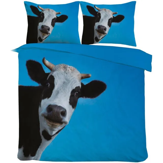 Home bedding Dekbedovertrek Set- Zwart-Wit-Blauw Koe Print - Tweepersoons Lits-jumeaux -240 x 220-cm + 2 kussenslopen 60x70cm blauw zwart wit
