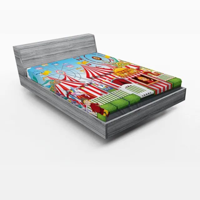 ABAKUHAUS Circus hoeslaken, kermis, vele attracties, zachte decoratieve stof, rondom elastisch, 140 cm x 200 cm, meerkleurig