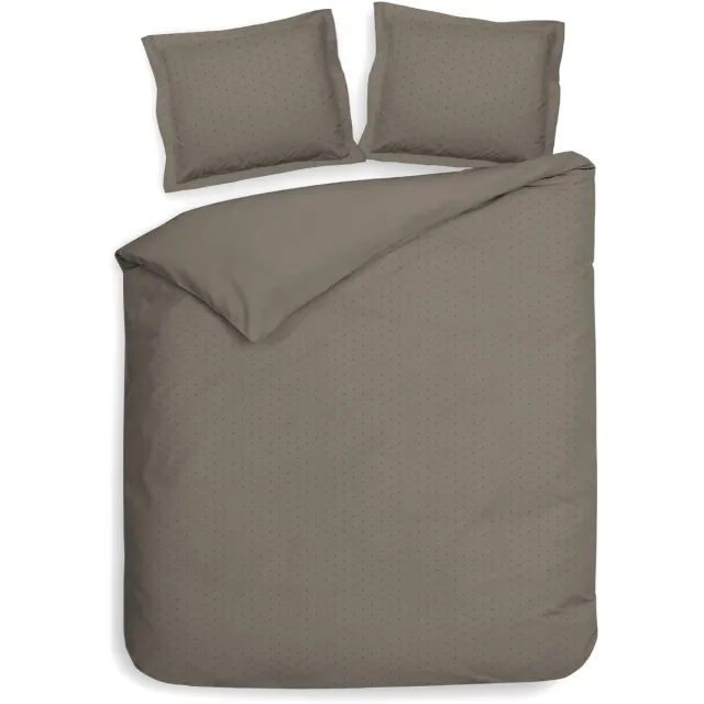 Heckettlane Dekbedovertrek Punto - Bedlinnen met Stippen - 260x200-220 cm - Taupe - Dekbedovertrek van 100% Katoen-Satijn Taupe Grey